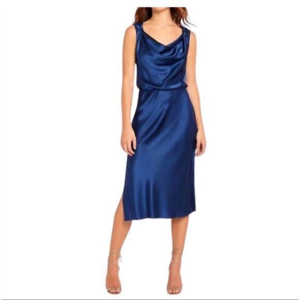Amanda Uprichard Ellison Cowl Neck Silk Dress Size XS Blue